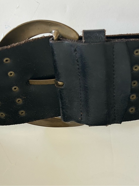 Carlisle Black Belt w/Antique Brass Discs Wide Statement Piece RARE Vintage EUC main image 15